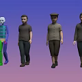 Men in Different Outfits Standing with Colorful Segmented Human Figure on Gradient Background