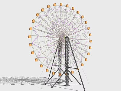 Large Ferris Wheel Amusement Equipment With Tall Steel Structure And Orange Cabins 3d model