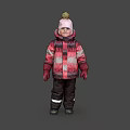 Woman In Red And Gray Plaid Coat With Pink Pom Pom Hat And Brown Pants