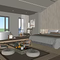 Elegant Hotel Guest Room Interior With Large Bed Freestanding Bathtub And Warm Lighting