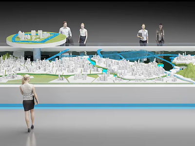 Detailed Urban Planning Model With City Layout Rivers Green Areas And People Observing 3d model