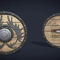 Medieval Wooden Shield with Carved Patterns Metal Rivets and Simple Design Variant