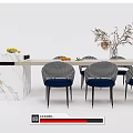 Modern Dining Table Set With Marble Countertop Blue Gray Chairs And Vase 3d model