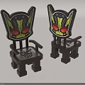 Cute Children's Chairs With Mask Like Backrest Dark Brown Frame And Colorful Cartoon Patterns