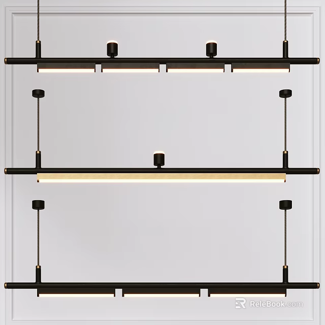 Sleek Modern Linear Pendant Lights With Black Metal Frame For Interior Design 3d model