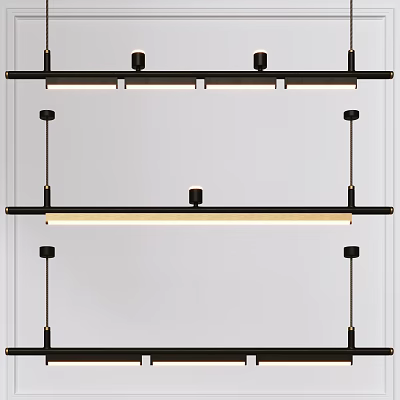 Sleek Modern Linear Pendant Lights With Black Metal Frame For Interior Design 3d model