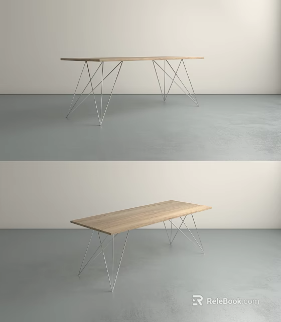 Modern Office Desk With Wooden Top And Geometric Metal Legs 3d model 