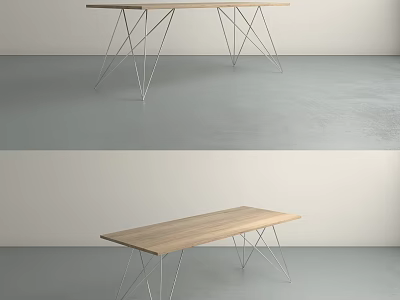 Modern Office Desk With Wooden Top And Geometric Metal Legs 3d model