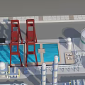 Large Industrial Plant with Blue Thermal Storage Pool Red Structures White Tanks and Chimneys