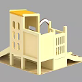 Wooden Children's Play Structure With Yellow Roof Slide Windows And Railings