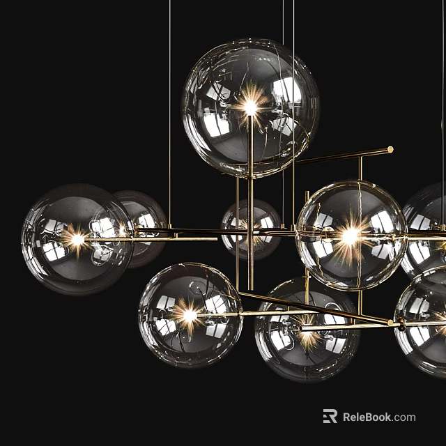 Modern Elegant Chandelier With Multiple Transparent Glass Spheres And Metal Frame 3d model 