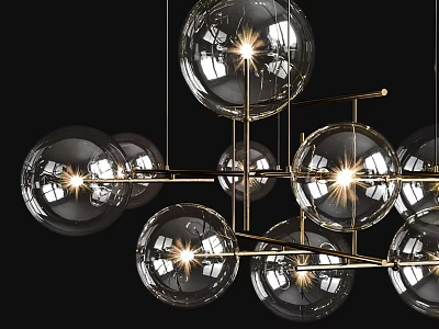 Modern Elegant Chandelier With Multiple Transparent Glass Spheres And Metal Frame 3d model
