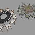 Modern Round Dining Table Set With Wooden Top And Multiple Chairs 3d model