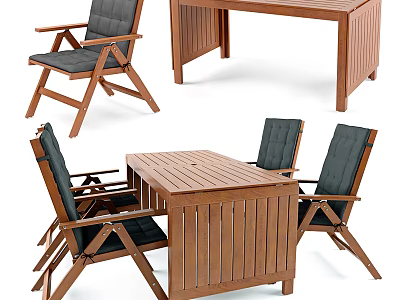 Wooden Square Table And Chair Set With Black Cushions For Home Use 3d model