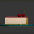 Delicious Pink Top Cake With Creamy Layer Yellow Dots And Cherries On Blue Plate