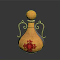 Decorative Daily Life Product Yellow Bottle With Red Floral Pattern And Metal Handles