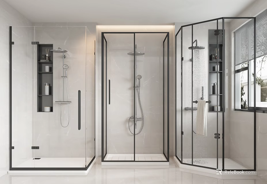 Modern Shower Head System in Glass Enclosure with Wall Mounted Design 3d model 