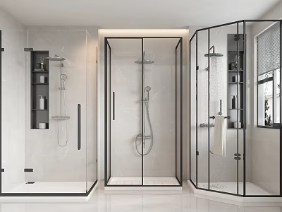 Modern Shower Head System in Glass Enclosure with Wall Mounted Design 3d model