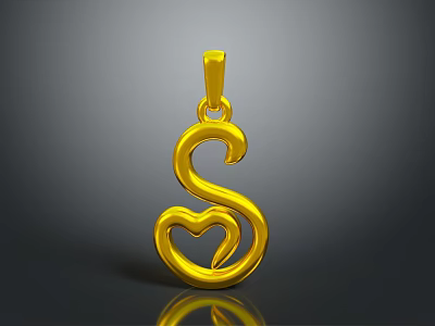 Gold S Shaped Pendant With Heart Design For Fashion Accessories 3d model