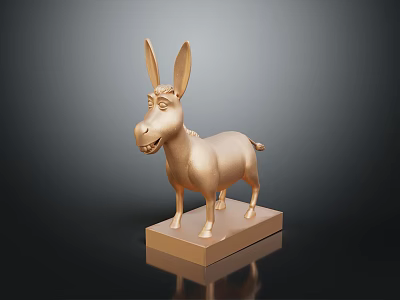 Golden Donkey Figurine Decorative Ornament Set With Base For Modern Home Decor 3d model