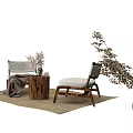Cozy Leisure Sofa Set With Two Chairs Wooden Stump Table Blanket And Plants On Rug