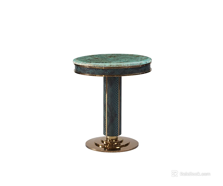 Elegant Green Round Top Side Table With Metal Stand And Decorative Base 3d model