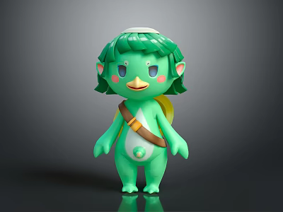 Cute Green Cartoon Fairy Character With Green Hair Cheek Blush And Brown Strap 3d model
