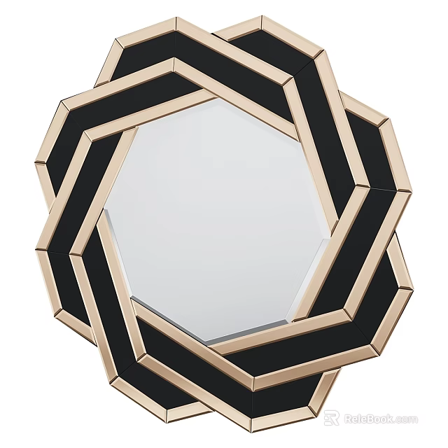 Modern Wall Mirror With Black And Gold Geometric Interlocking Frame Design 3d model