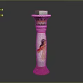 Decorative Column With Painted Bird Design Red Accents And Ornate Top