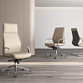 Beige Modern Office Chairs With Metal Frame Swivel Function And Comfortable Armrests 3d model