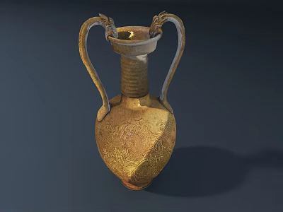 Classic Ceramic Vase With Dragon Shaped Handles And Intricate Golden Patterns 3d model