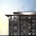 Modern Light-colored Residential Building With Overhanging Roof Spacious Balconies And Green Surroundings