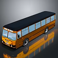 Orange Bus With Black Roof Multiple Windows And 3D Reflection On Dark Background 3d model