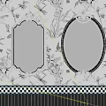Elegant Interior With Golden Framed Mirrors On Floral Wallpaper And Checkered Tiles