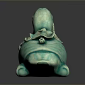 Teal Duck Sculpture With Reclining Posture And Decorative Ornaments On Back