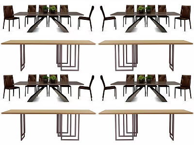 Modern Dining Table Set With Rectangular Table Matching Chairs And Decorative Green Plants 3d model