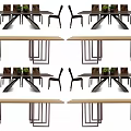 Modern Dining Table Set With Rectangular Table Matching Chairs And Decorative Green Plants