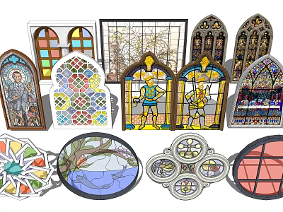 Artistic Stained Glass Windows Featuring Colorful Patterns And Various Shapes 3d model
