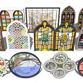 Artistic Stained Glass Windows Featuring Colorful Patterns And Various Shapes