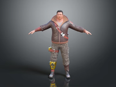 Man Wearing Brown Jacket Red Backpack Work Pants Yellow Knee Pads Boots With Arms Outstretched 3d model