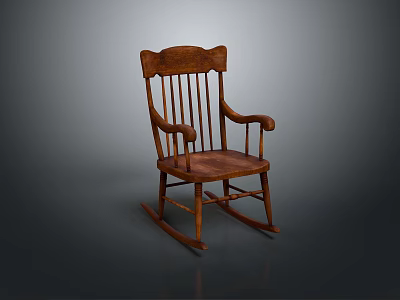 Traditional Wooden Rocking Chair With Curved Backrest And Armrests Design 3d model