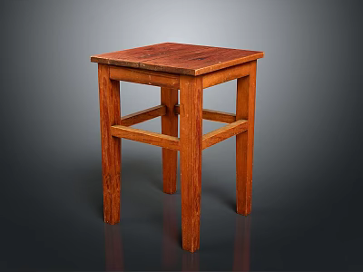 Solid Wood Stool Featuring Square Top And Sturdy Structure With Natural Wood Finish 3d model