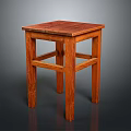 Solid Wood Stool Featuring Square Top And Sturdy Structure With Natural Wood Finish 3d model