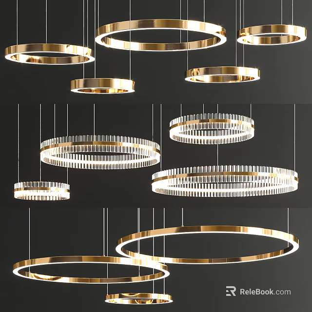 Elegant Modern Gold Circular Chandeliers With Crystal Details And Hanging Style Design 3d model 