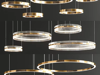 Elegant Modern Gold Circular Chandeliers With Crystal Details And Hanging Style Design 3d model