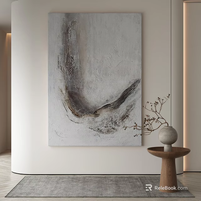 Abstract Painting With Neutral Gray White Tones In Modern Minimalist Living Space 3d model 