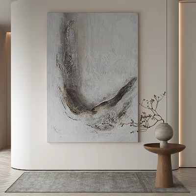 Abstract Painting With Neutral Gray White Tones In Modern Minimalist Living Space 3d model