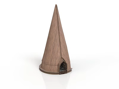 Rustic Wooden Conical Building With Pointed Roof And Small Entrance Structure 3d model