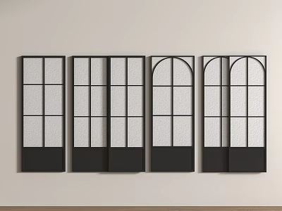 Modern Interior Sliding Doors with Black Frames White Glass Panels and Arched Square Designs 3d model