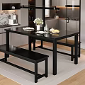 Modern Restaurant Interior With Black Dining Table Bench And Marble Countertop 3d model